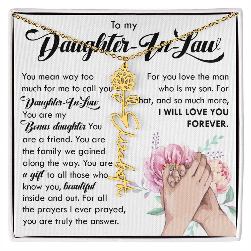 Daughter In Law Gift, Custom Name Flower Necklace