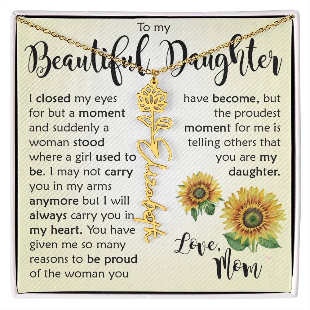 Custom Name Flower Necklace, Daughter Gift