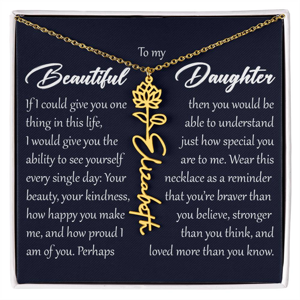 Custom Name Flower Necklace, Daughter Birth Month Pendant Gift