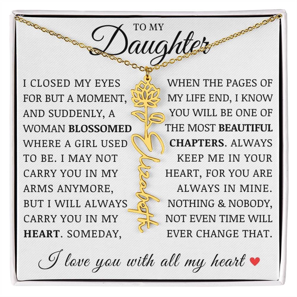 To My Daughter, Customized Birth Flower Name Necklace, Birthday Christmas Graduation Gift for Her