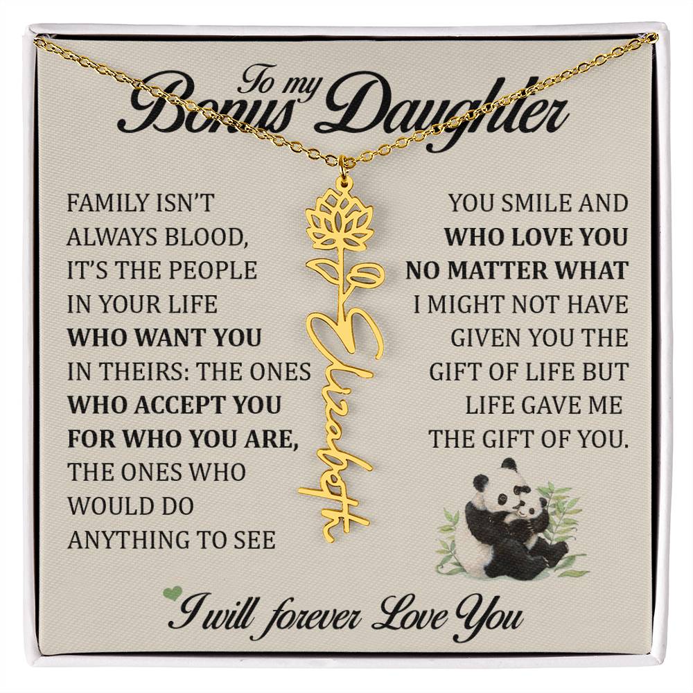 To My Bonus Daughter, Name Flower Necklace