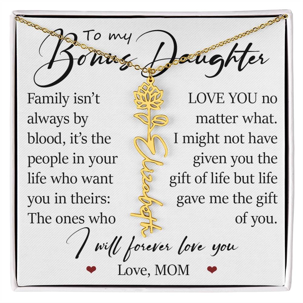 Bonus Daughter Gift, Custom Name Flower Birth Month Necklace