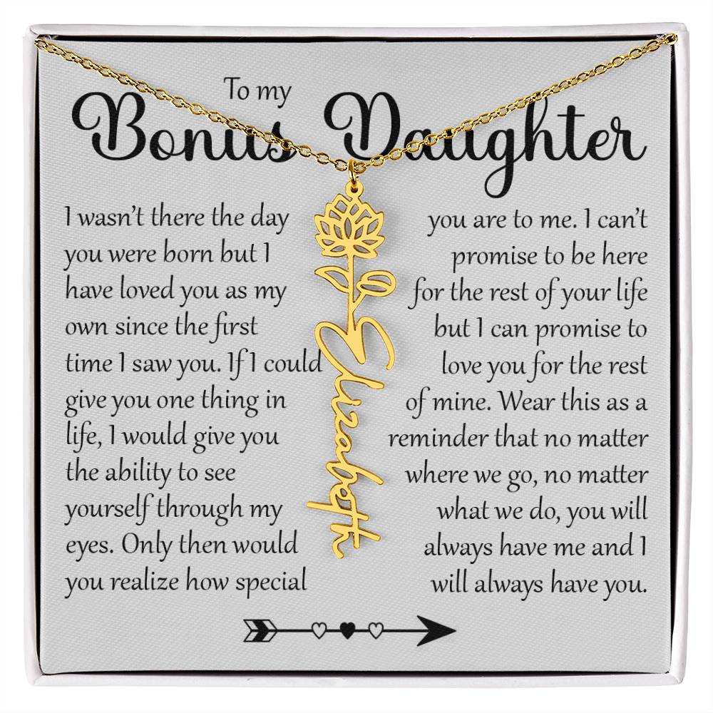 Bonus Daughter Gift, Name Flower Necklace