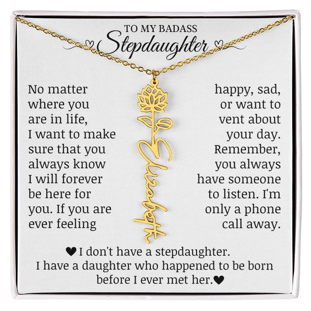 To My Badass Stepdaughter, Name Flower Necklace