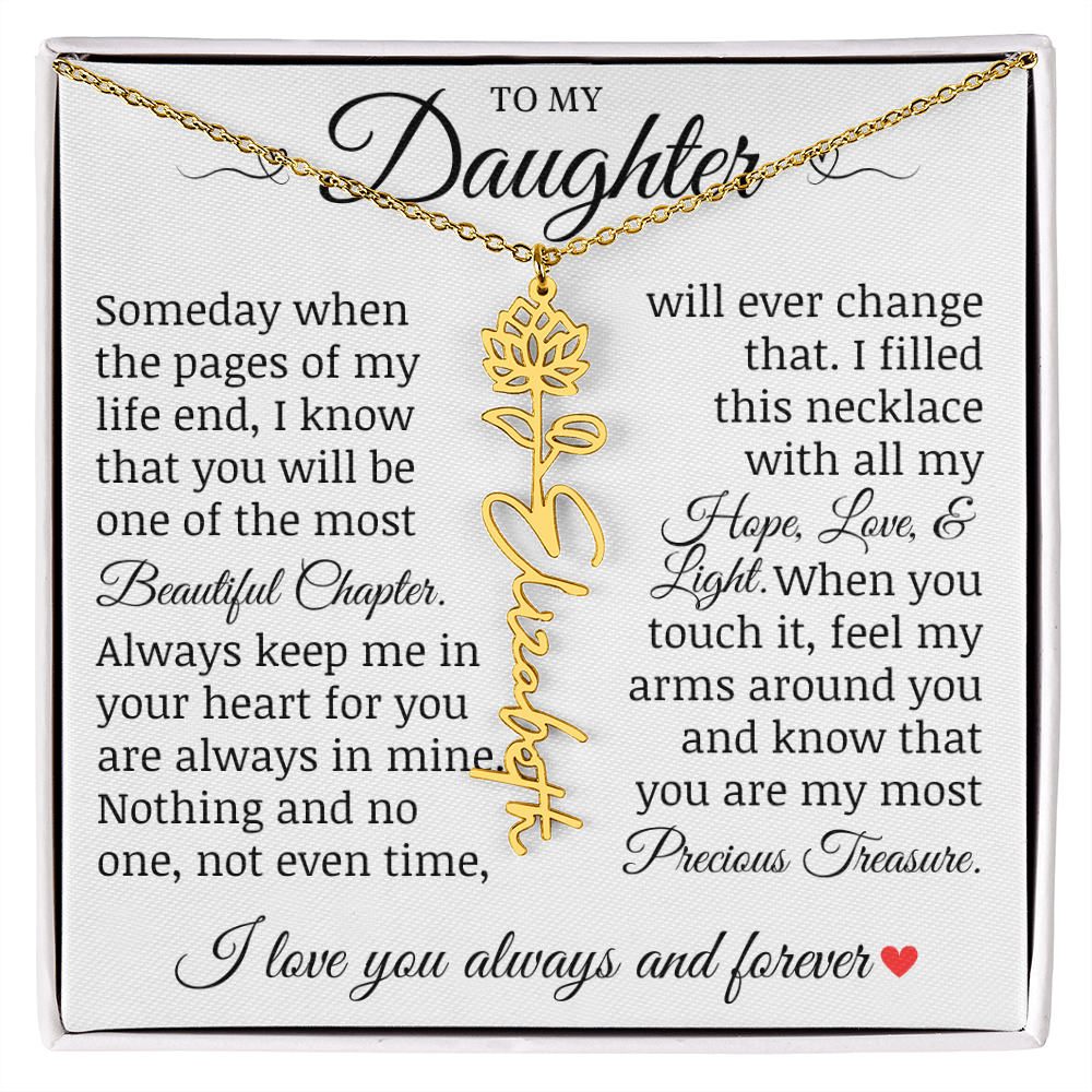 To My Daughter "Precious Treasure" Name Flower Necklace