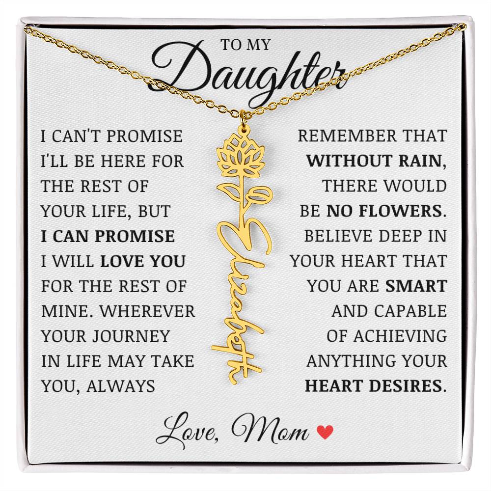 To My Daughter "No Rain No Flowers" Custom Flower Name Necklace
