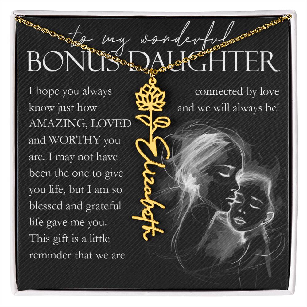 Bonus Daughter Gift, Custom Name Flower Necklace