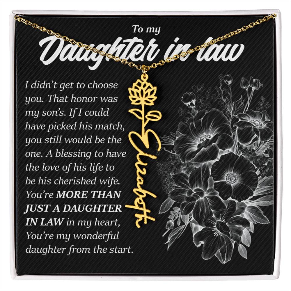Daughter In Law Gift, Custom Birth Month Flower Name Necklace