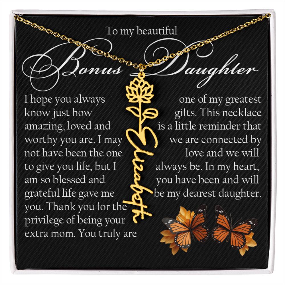 Bonus Daughter Gift, Name Flower Necklace