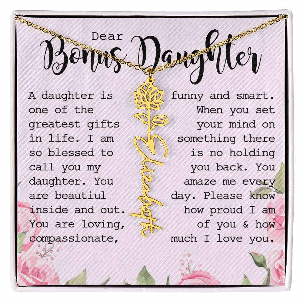 Bonus Daughter Gift, Custom Name Flower Necklace