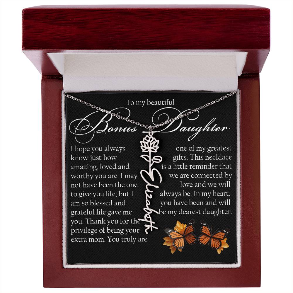 Bonus Daughter Gift, Name Flower Necklace