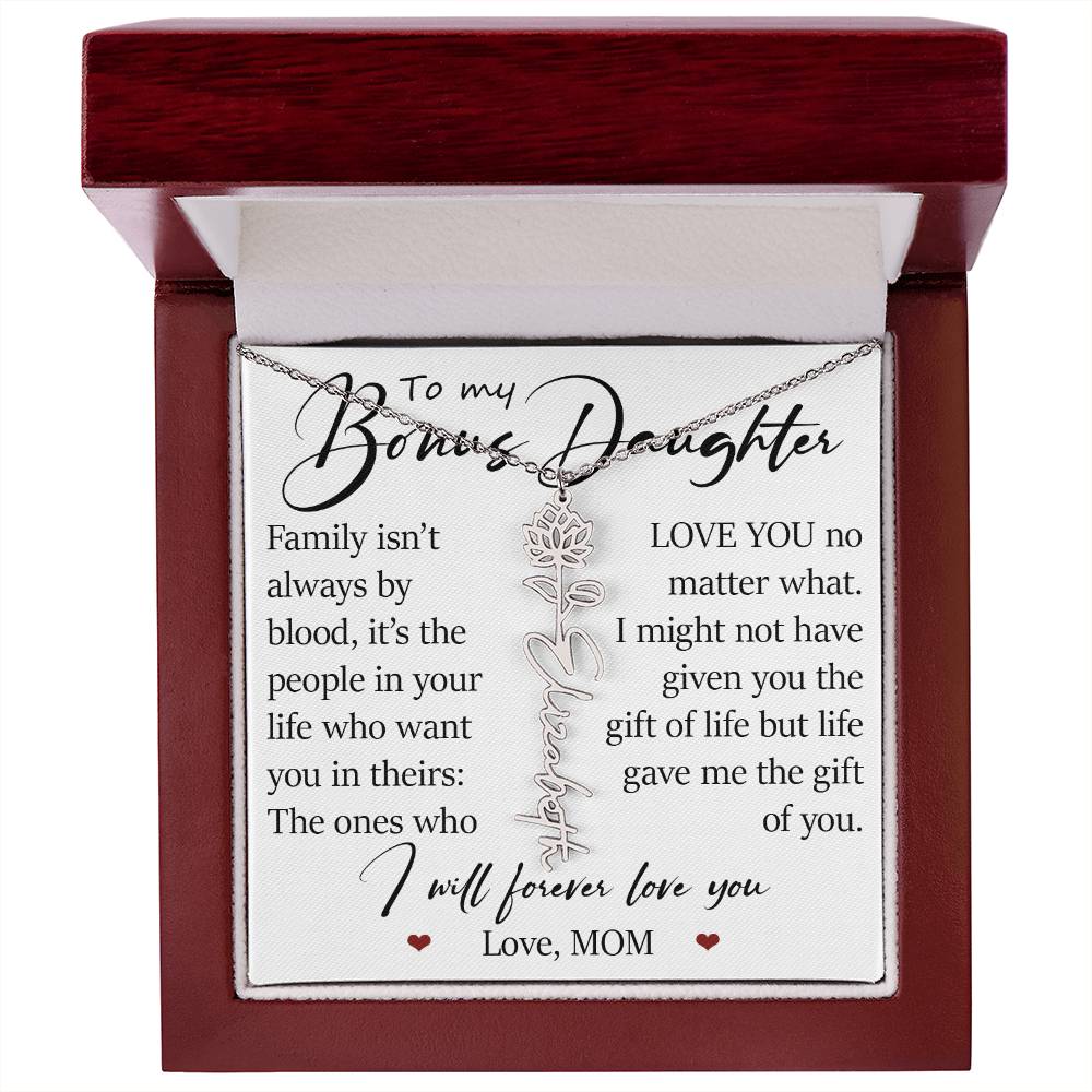 Bonus Daughter Gift, Custom Name Flower Necklace
