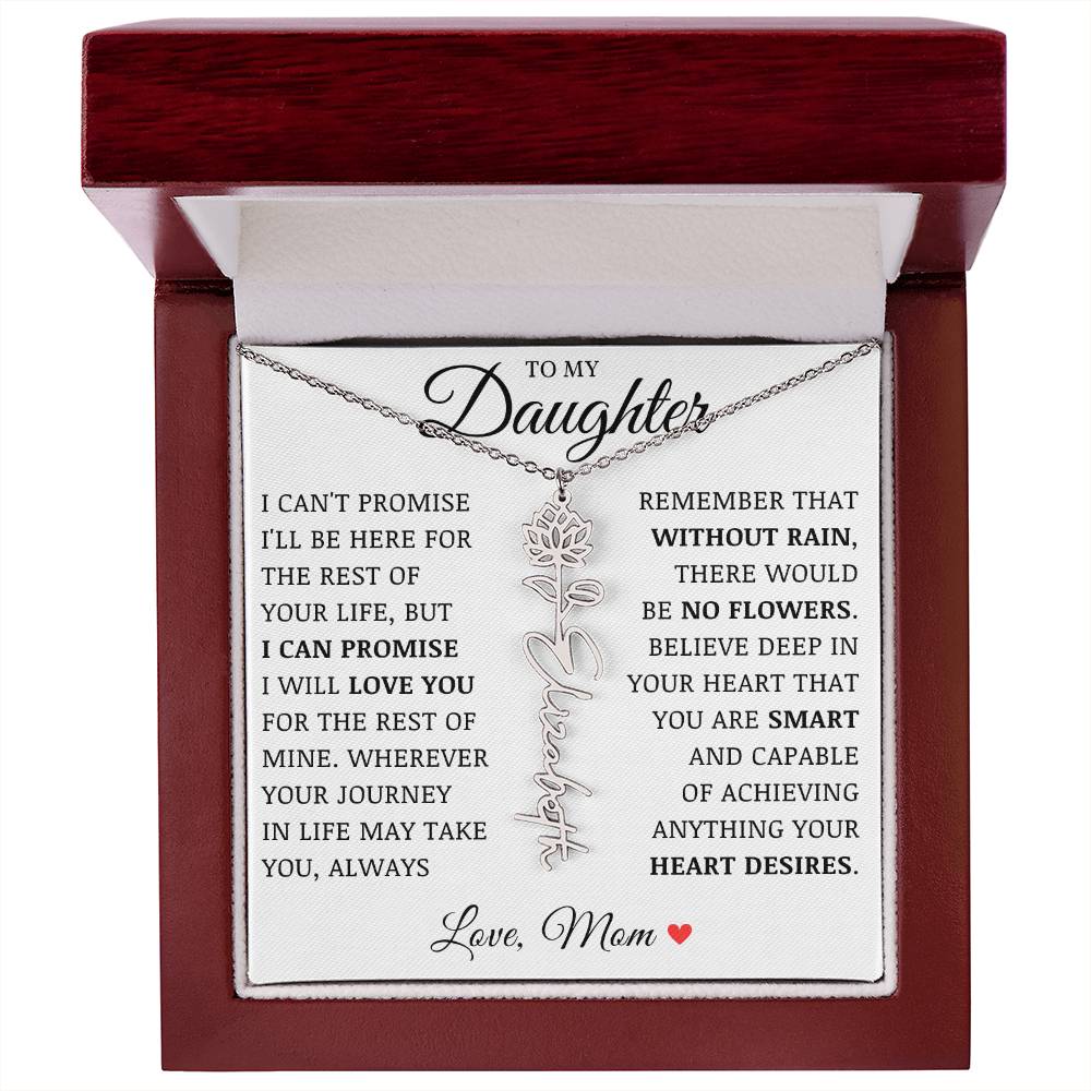 To My Daughter "No Rain No Flowers" Custom Flower Name Necklace