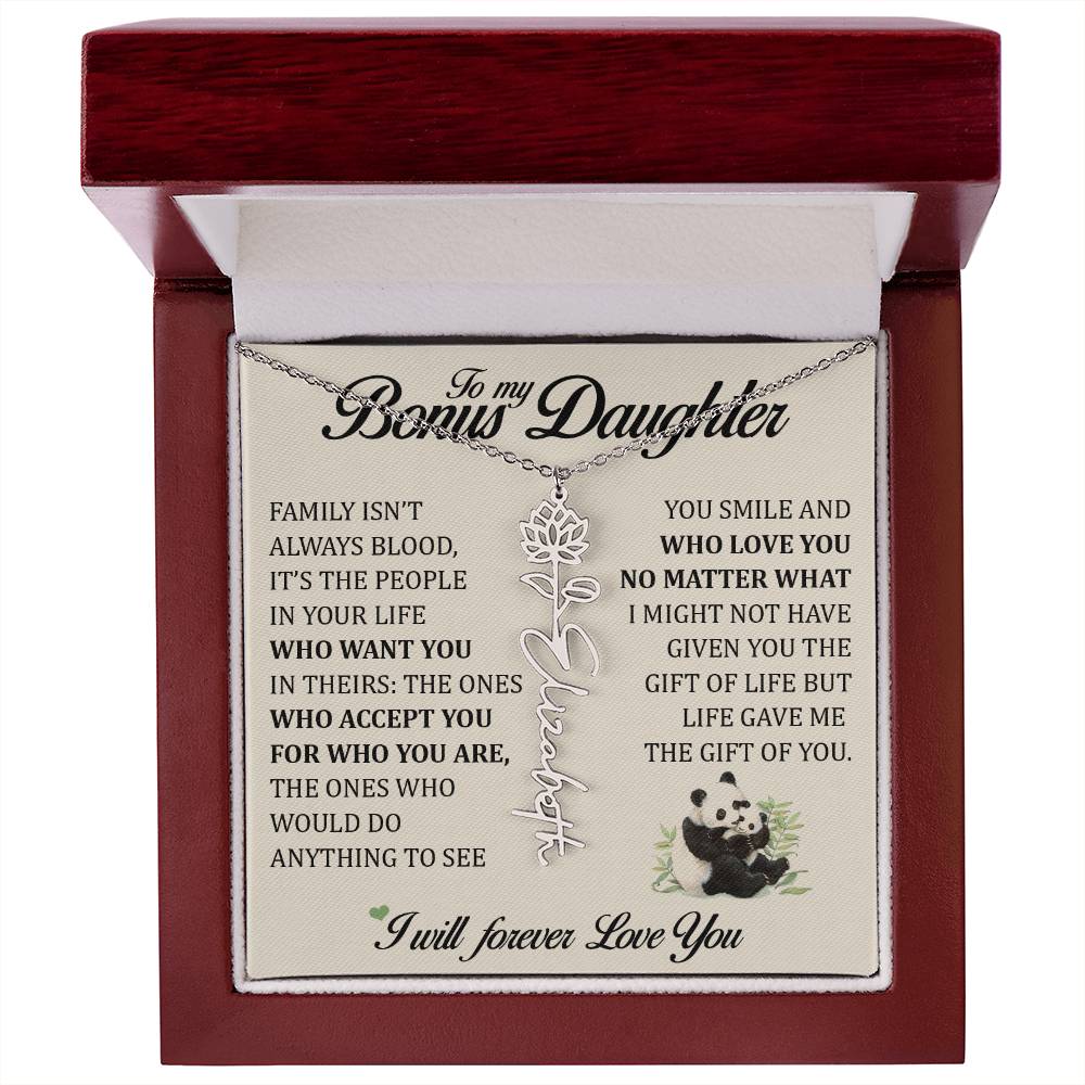 To My Bonus Daughter, Name Flower Necklace