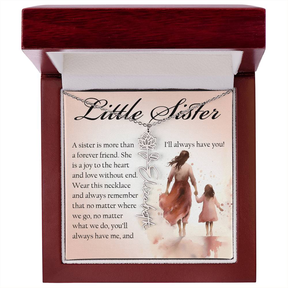Little Sister Gift, Name Flower Necklace