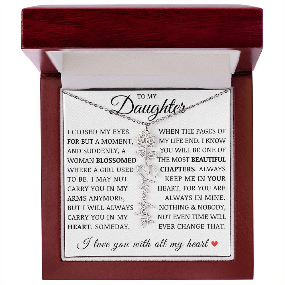 To My Daughter, Customized Birth Flower Name Necklace, Birthday Christmas Graduation Gift for Her