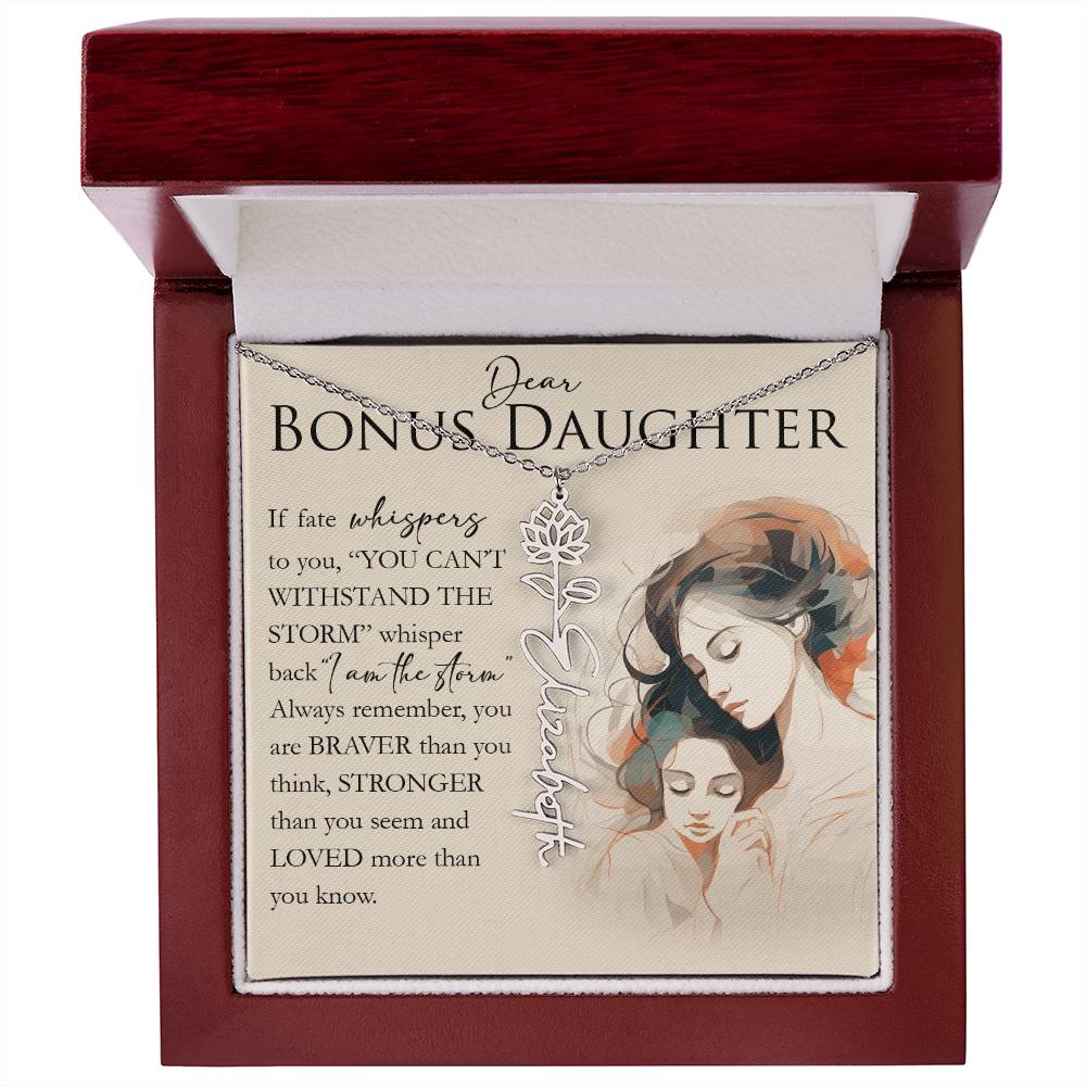 Bonus Daughter Gift, Custom Name Flower Necklace