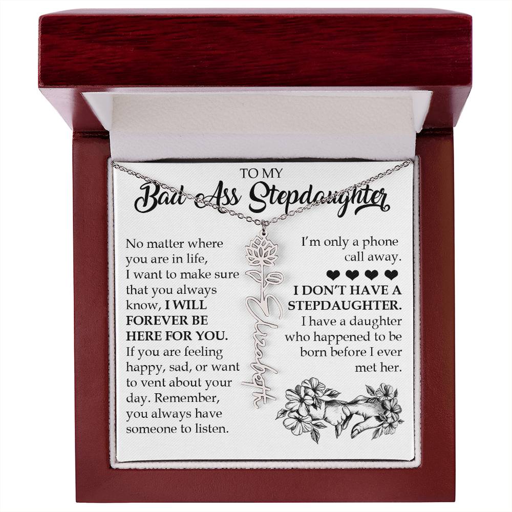 Personalized Daughter Keepsake Gift, Name Flower Necklace