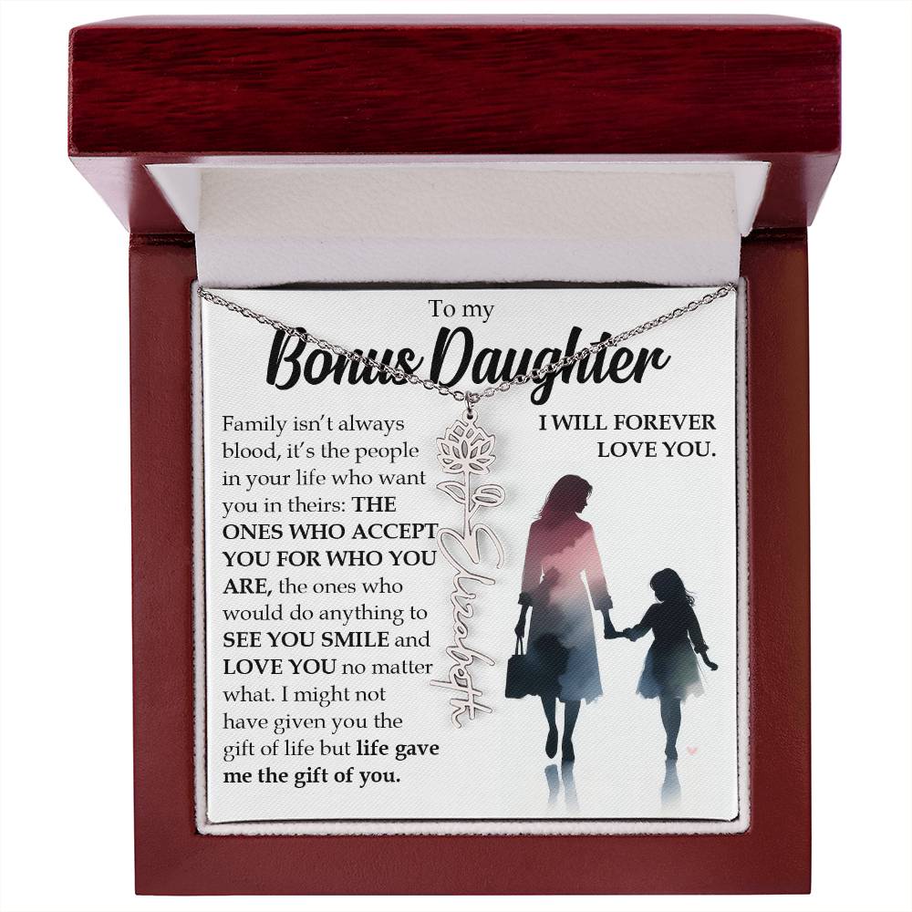Bonus Daughter Gift, Name Flower Birth Month Necklace