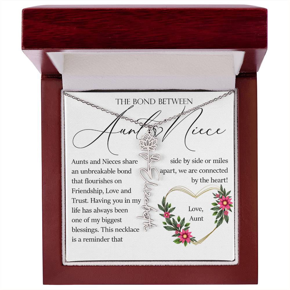 Aunt and Niece Gift, Name Flower Necklace