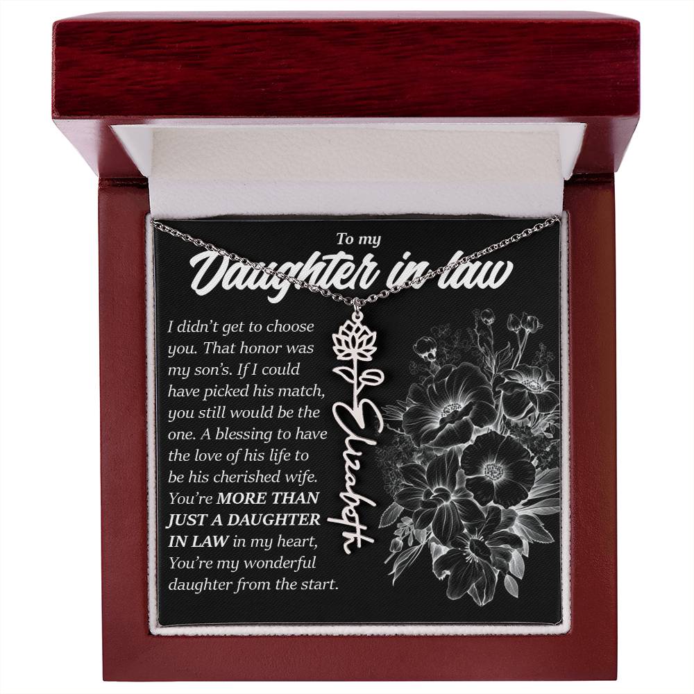 Daughter In Law Gift, Custom Birth Month Flower Name Necklace
