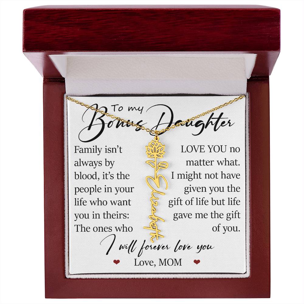 Bonus Daughter Gift, Custom Name Flower Birth Month Necklace