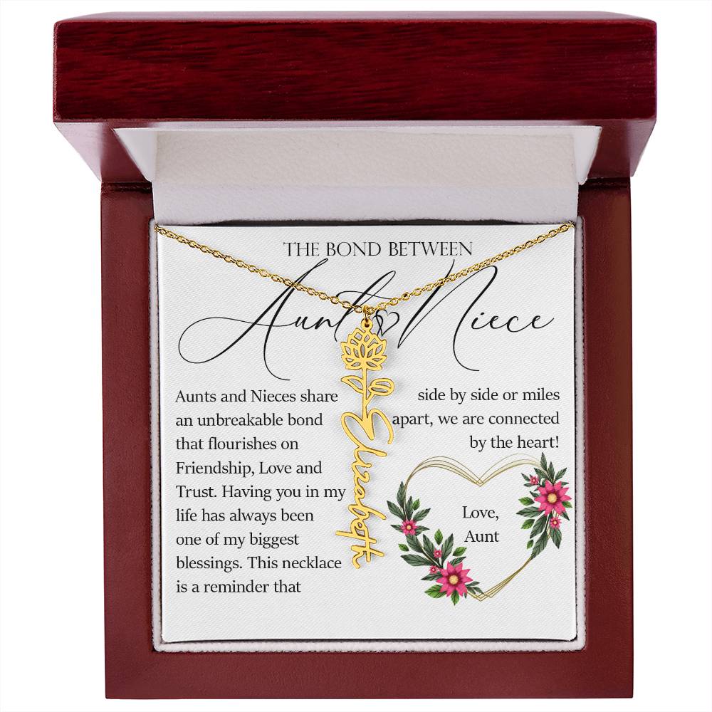 Aunt and Niece Gift, Name Flower Necklace