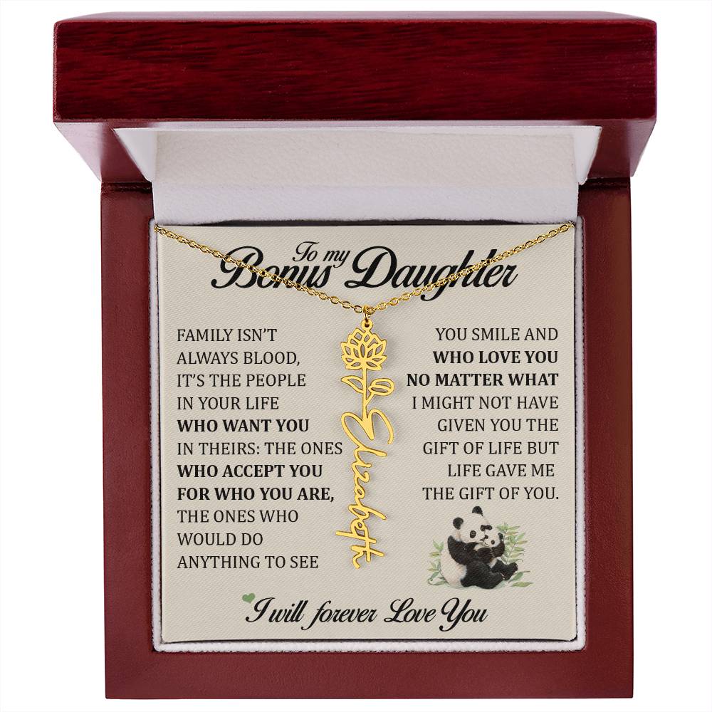 To My Bonus Daughter, Name Flower Necklace