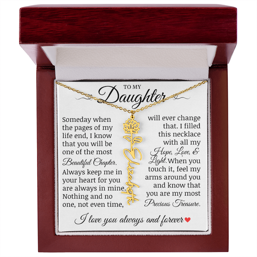 To My Daughter "Precious Treasure" Name Flower Necklace