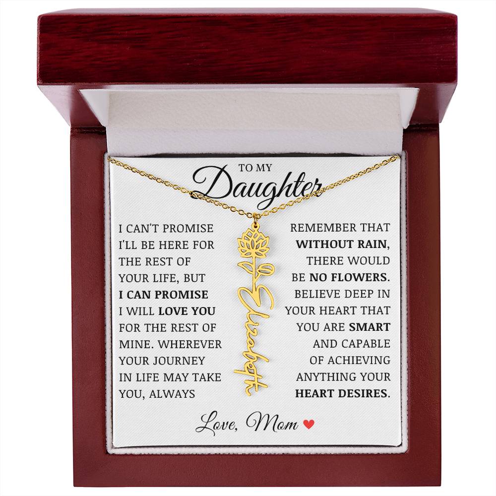 To My Daughter "No Rain No Flowers" Custom Flower Name Necklace