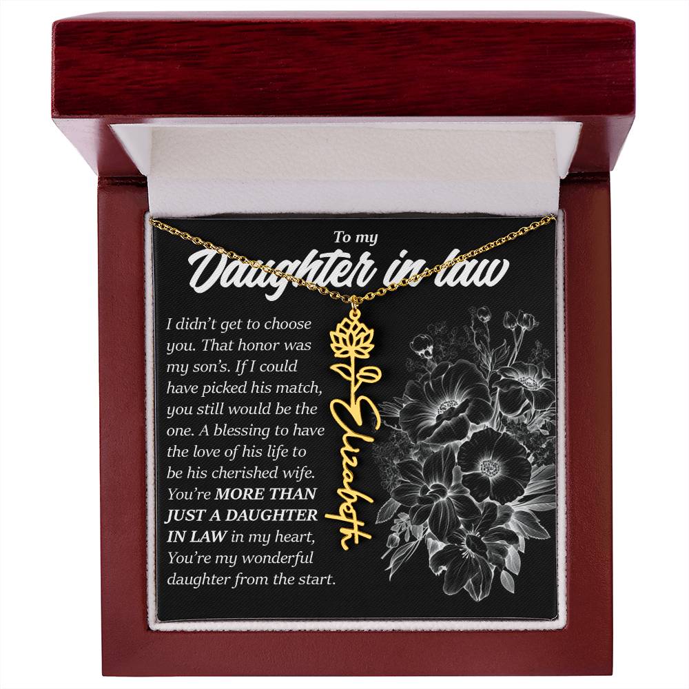 Daughter In Law Gift, Custom Birth Month Flower Name Necklace