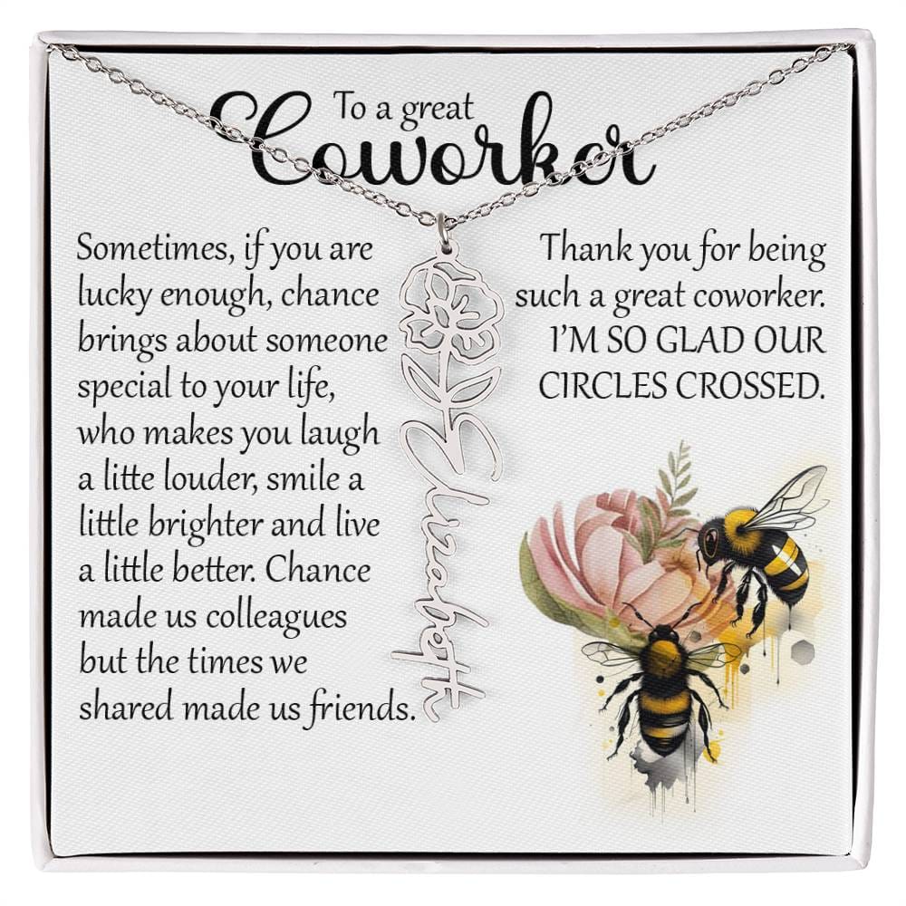 Coworker Gift, Custom Birth Month Name Flower Necklace for Colleague