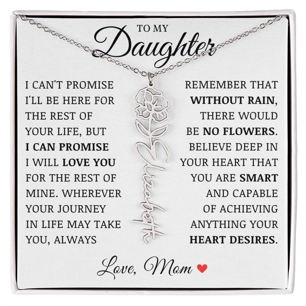 To My Daughter "No Rain No Flowers" Custom Flower Name Necklace