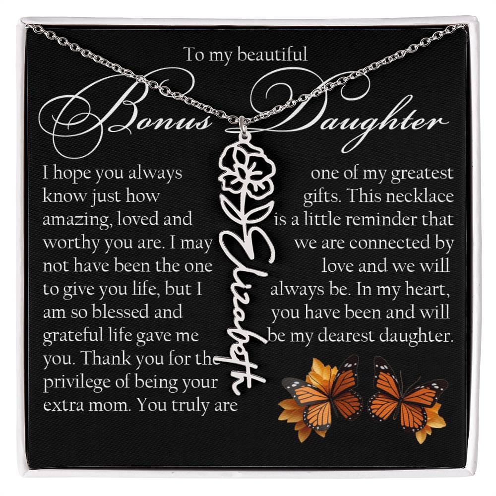 Bonus Daughter Gift, Name Flower Necklace