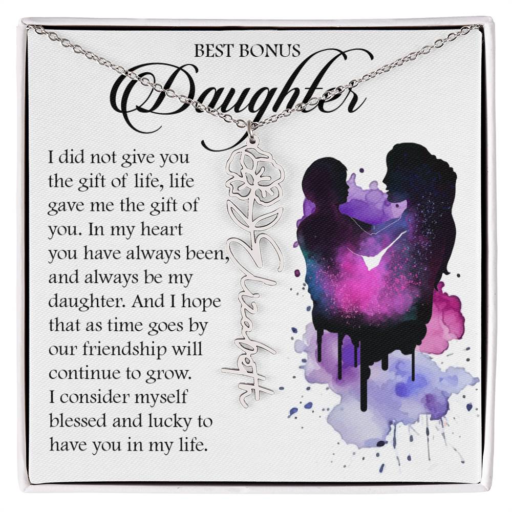 Bonus Daughter Gift, Custom Birth Month Name Flower Necklace