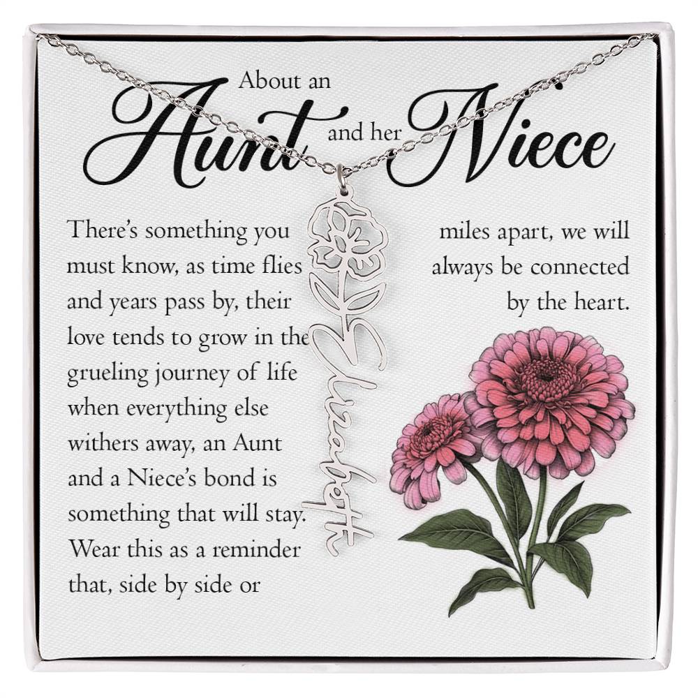 Aunt and Niece Gift, Name Flower Necklace