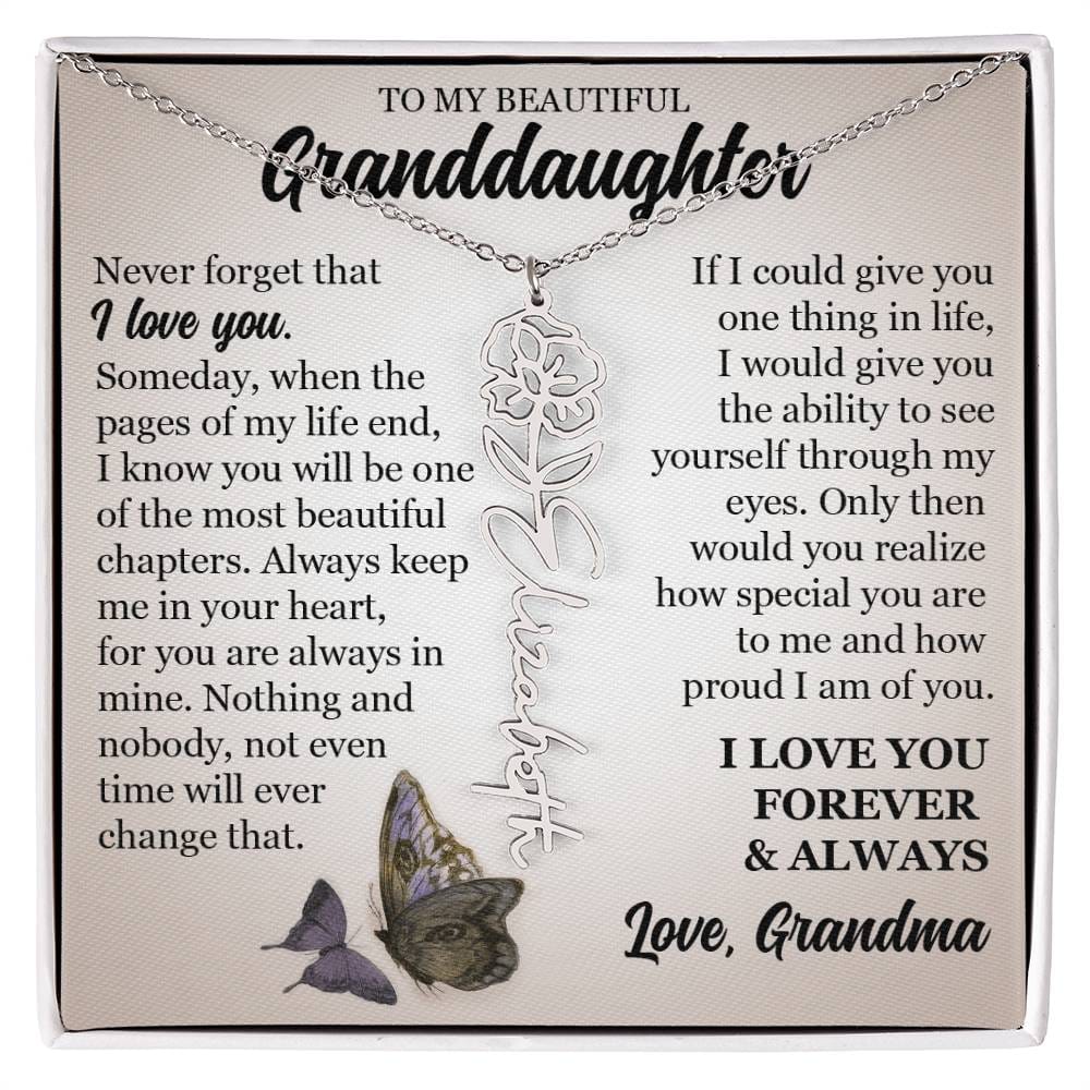 To My Beautiful Granddaughter, Custom Name Flower Necklace