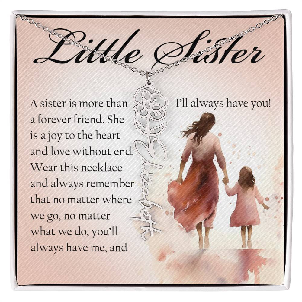 Little Sister Gift, Name Flower Necklace