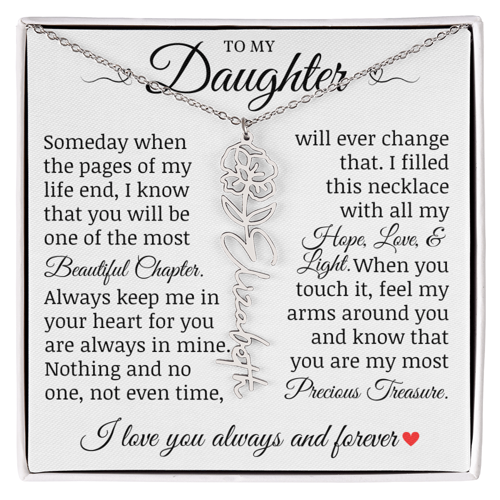 To My Daughter "Precious Treasure" Name Flower Necklace