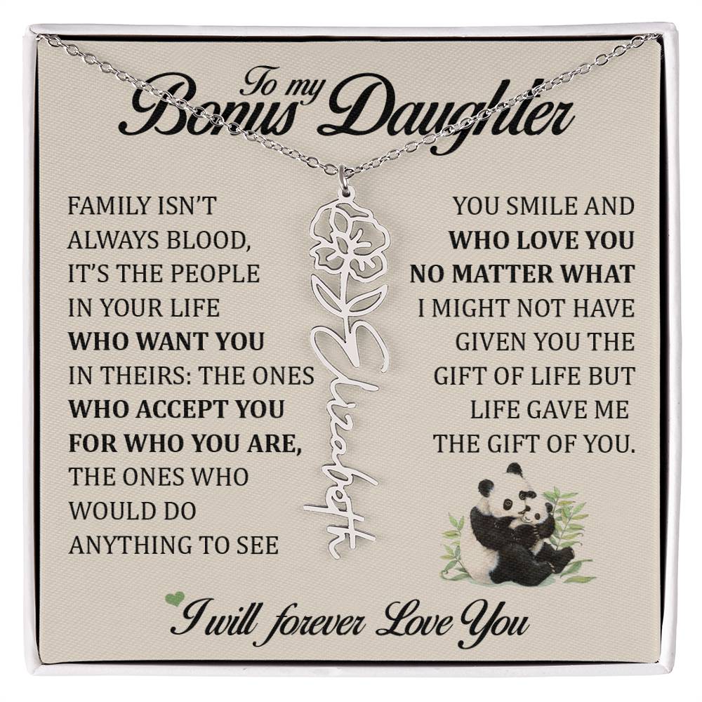 To My Bonus Daughter, Name Flower Necklace
