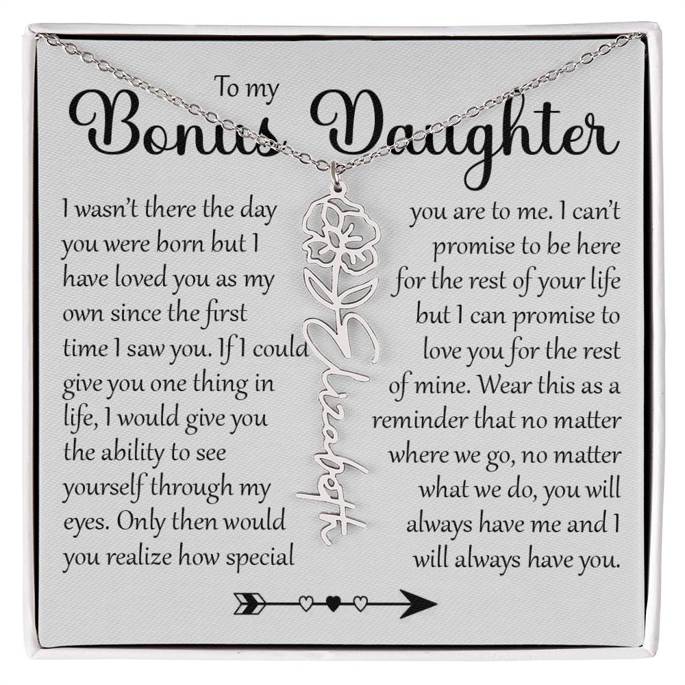 Bonus Daughter Gift, Name Flower Necklace