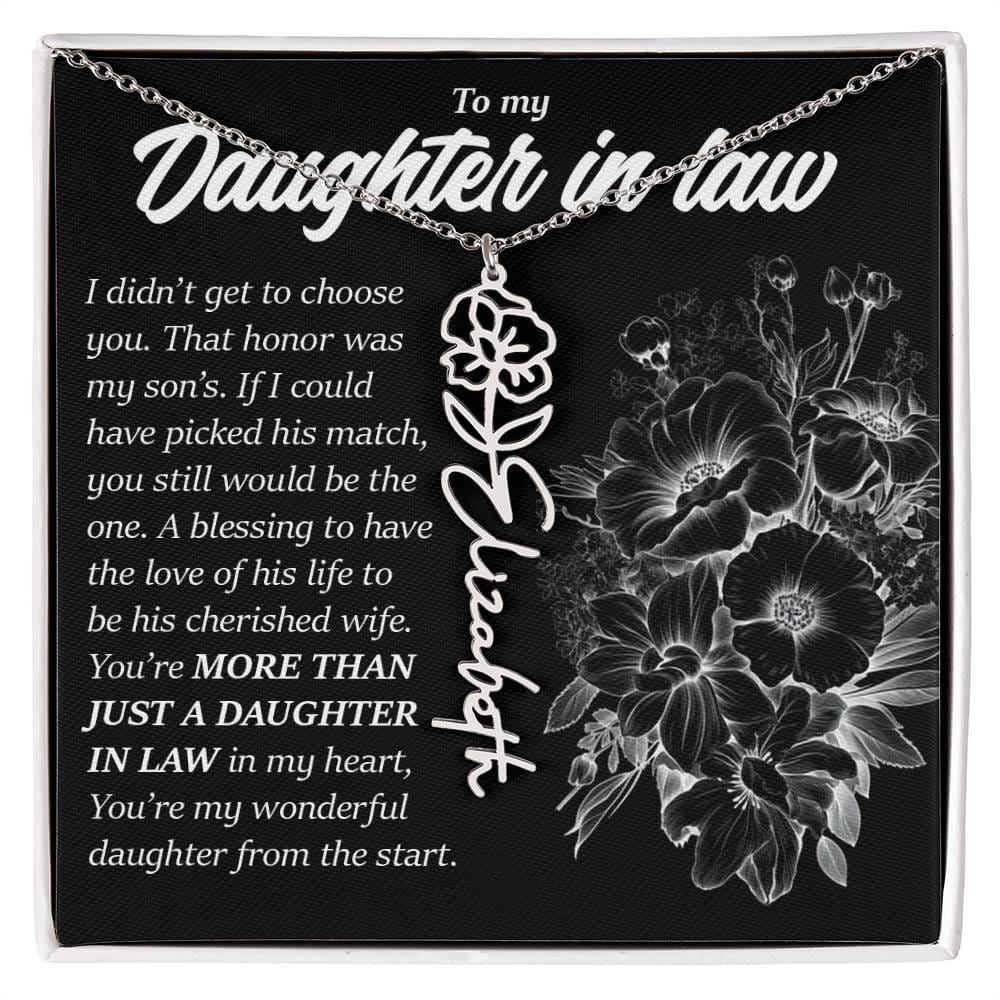 Daughter In Law Gift, Custom Birth Month Flower Name Necklace