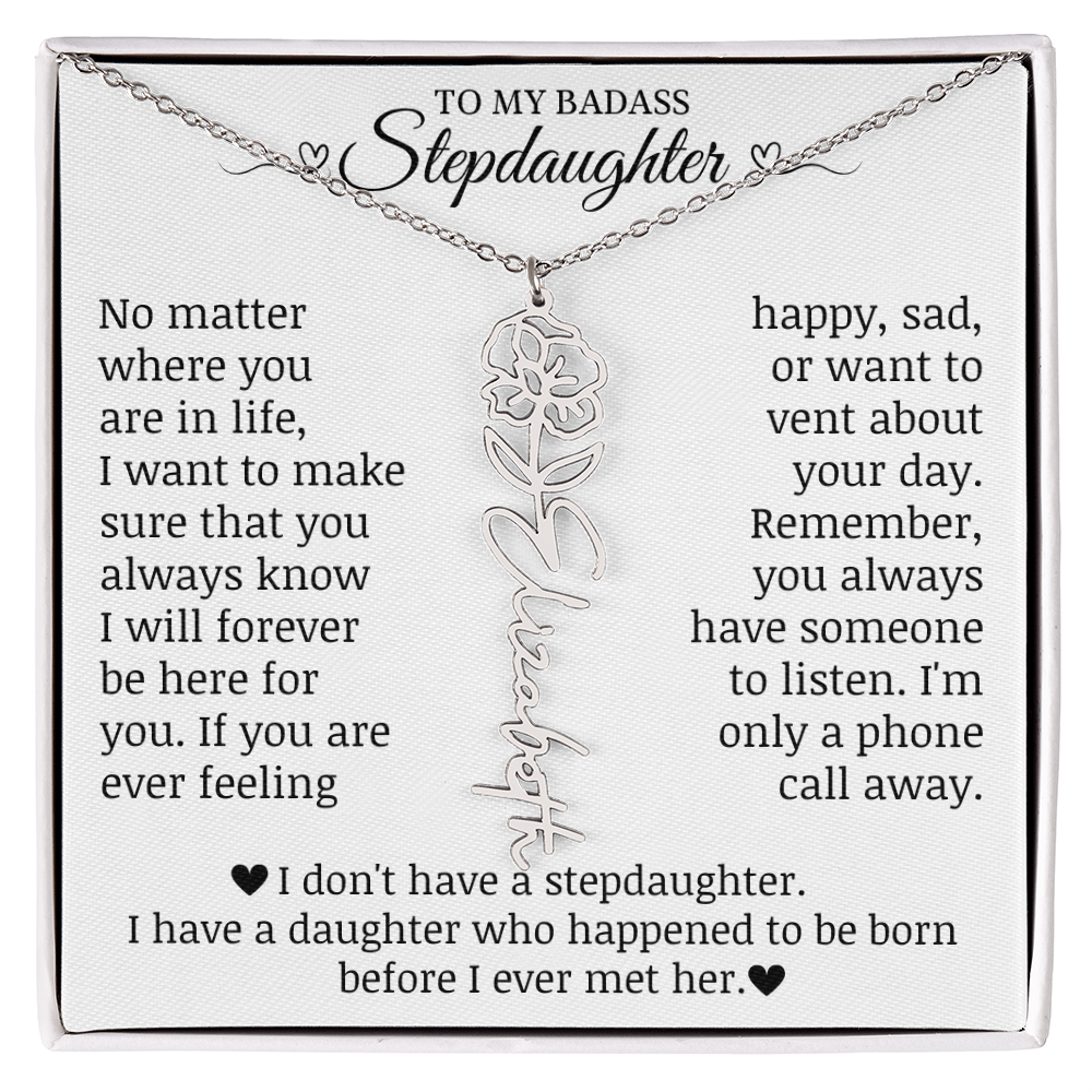 To My Badass Stepdaughter, Name Flower Necklace
