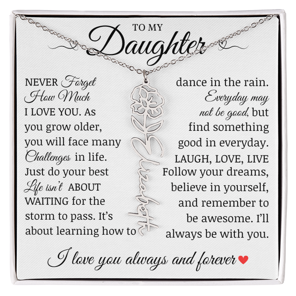 To My Daughter "Follow Your Dreams" Name Flower Necklace