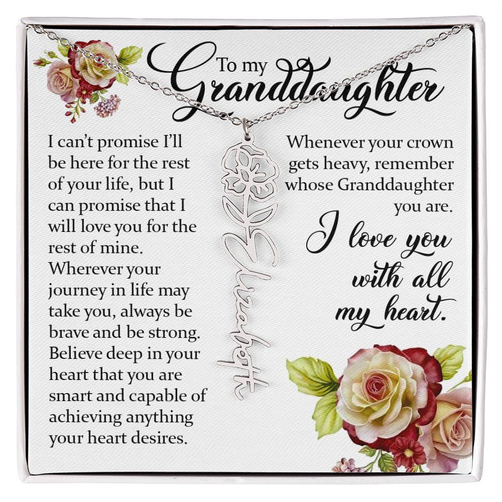 To My Granddaughter, Name Flower Necklace