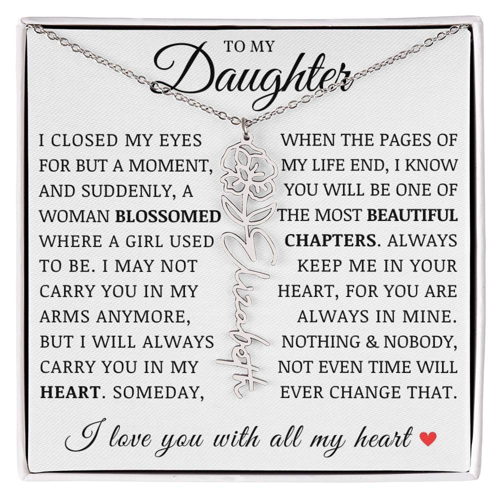 To My Daughter, Customized Birth Flower Name Necklace, Birthday Christmas Graduation Gift for Her