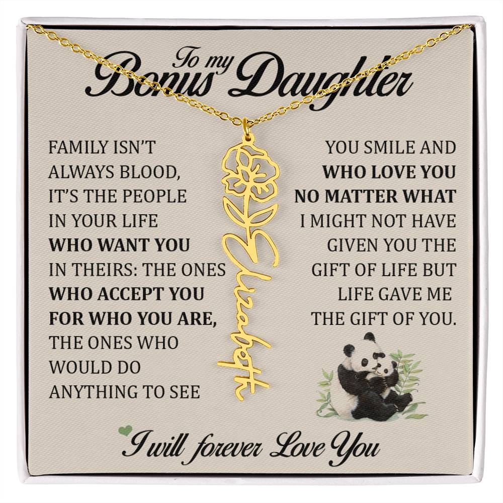 To My Bonus Daughter, Name Flower Necklace