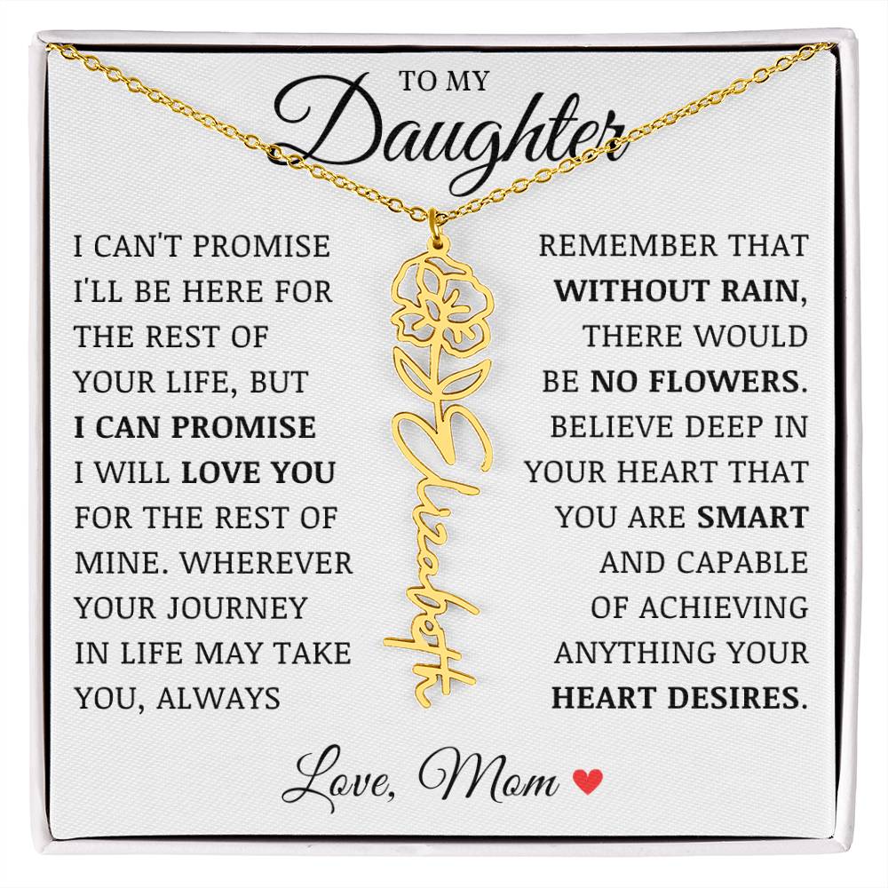 To My Daughter "No Rain No Flowers" Custom Flower Name Necklace