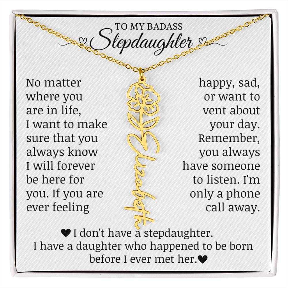 To My Badass Stepdaughter, Name Flower Necklace