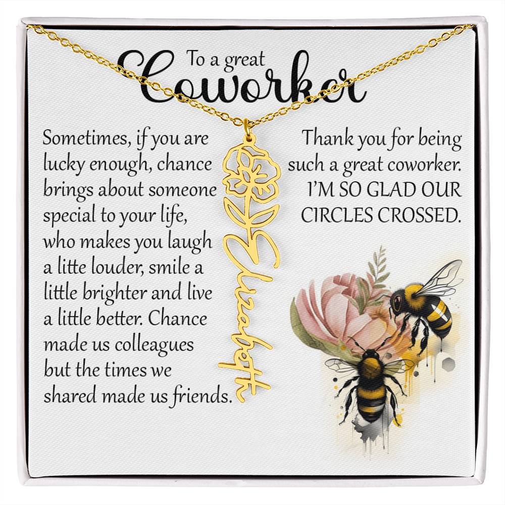Coworker Gift, Custom Birth Month Name Flower Necklace for Colleague